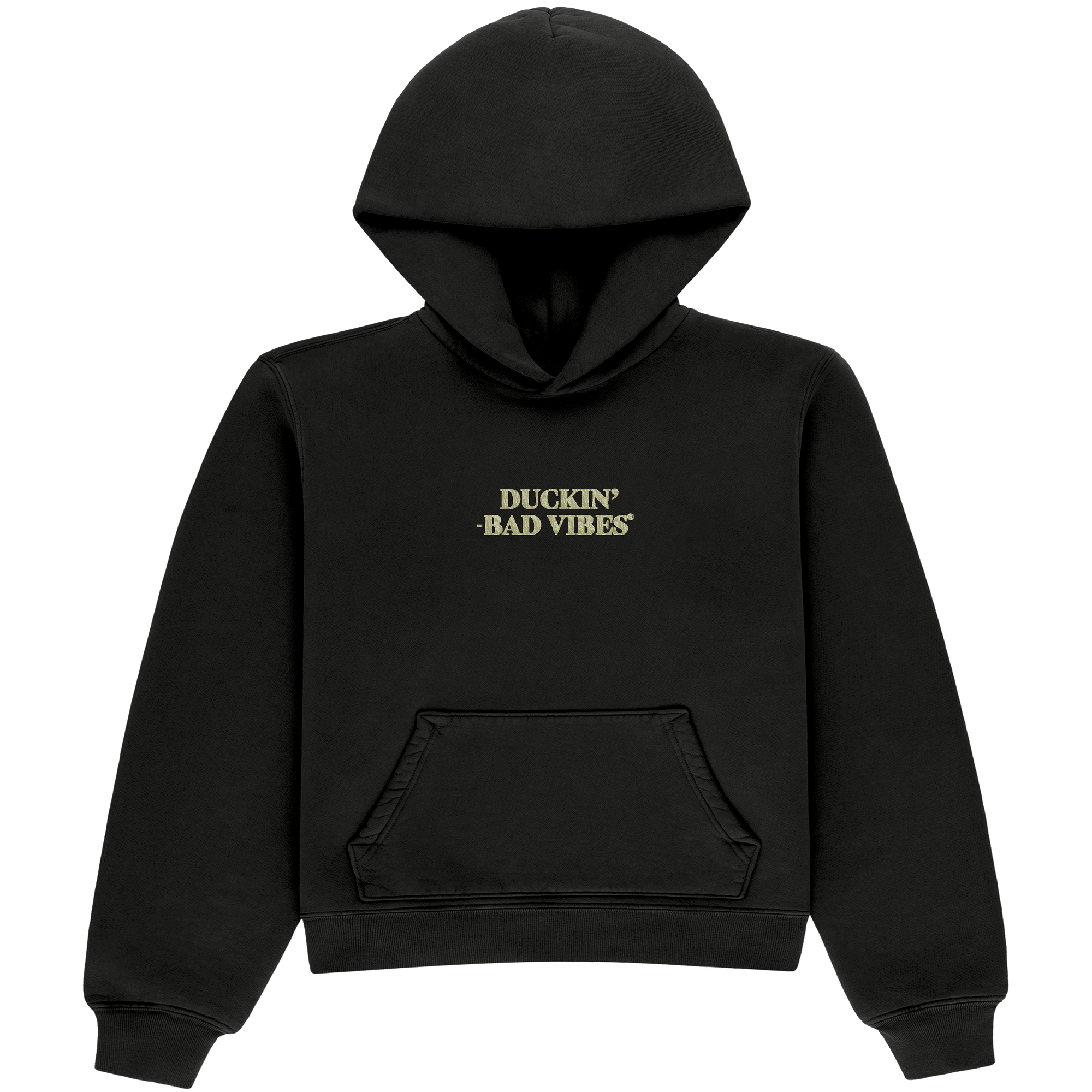 DUCKIN BAD VIBES CENTER LOGO   EMBROIDERED PREMIUM HOODIE (BLACK)