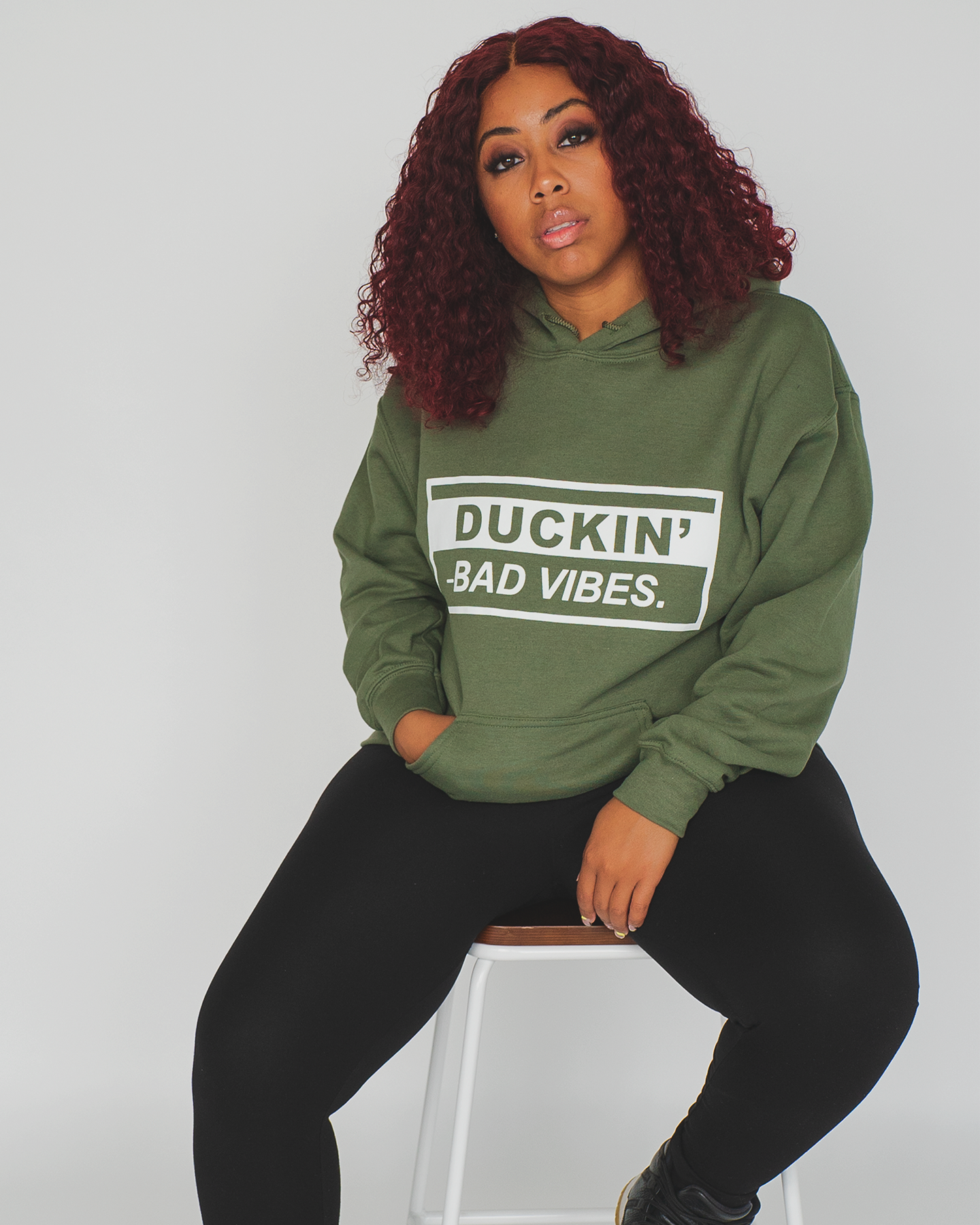 DUCKIN’ BAD VIBES HOODIE ( OLIVE GREEN)